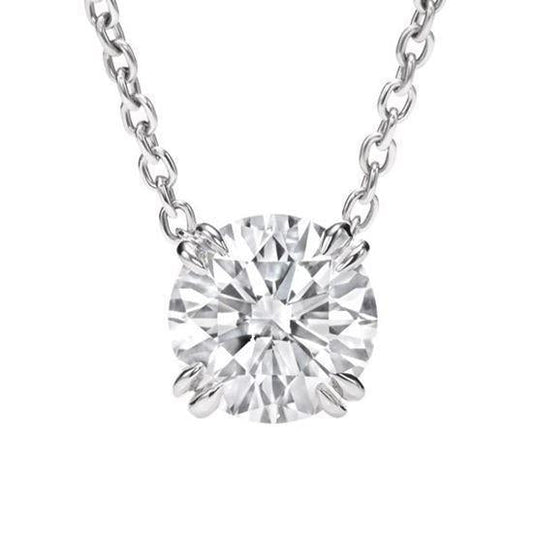 Splendido Ciondolo Solitario A Forma Di Diapositiva Con Naturale Diamante A Taglio Rotondo Da 3 Carati In Oro Bianco 14K