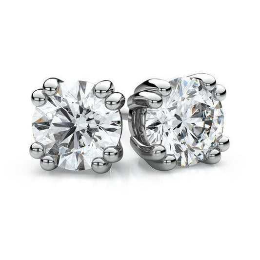 Splendido Orecchino A Bottone In Oro Bianco Con Genuino Diamanti Taglio Brillante Rotondo Da 4 Ct