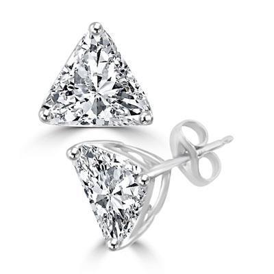 Splendido Orecchino Da Donna In Oro Bianco Con Naturale Diamante Taglio Trilliant 2 Carati