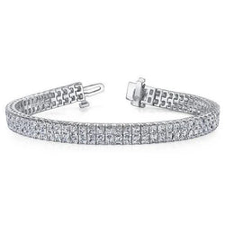 Splendido Bracciale 21 Carati Taglio Da Principessa Tappeto Con Vero Diamanti Oro Bianco 14K