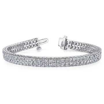 Splendido Bracciale 21 Carati Taglio Da Principessa Tappeto Con Vero Diamanti Oro Bianco 14K