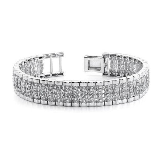 Splendido Bracciale Da Uomo Con Vero Diamanti A Taglio Rotondo In Oro Bianco 14K 10.80 Carati