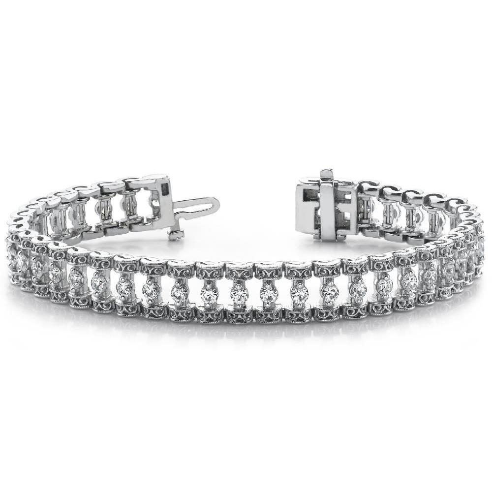 Splendido Bracciale In Oro Bianco Con Naturale Diamanti Taglio Rotondo. Gioielleria Raffinata 4 Ct