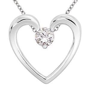 Splendido Ciondolo A Cuore Con Vero Diamante A Taglio Rotondo Da 1,25 Carati In Oro Bianco 14K
