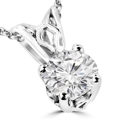 Splendido Ciondolo Solitario Con Genuino Diamante A Taglio Rotondo Da 2,50 Carati E Oro Bianco 14K