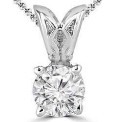 Splendido Ciondolo Solitario Con Genuino Diamante A Taglio Rotondo Da 2,50 Carati E Oro Bianco 14K