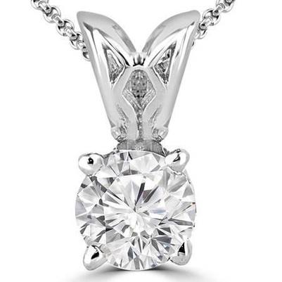 Splendido Ciondolo Solitario Con Genuino Diamante A Taglio Rotondo Da 2,50 Carati E Oro Bianco 14K