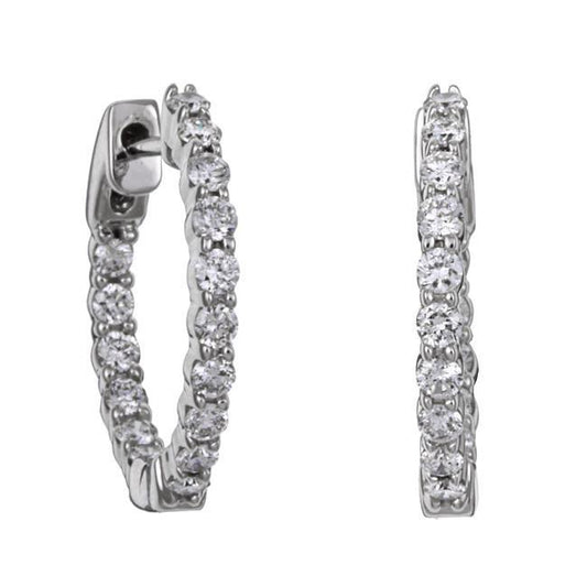 Splendido Orecchino A Cerchio Con Genuino Diamanti Taglio Rotondo, Oro Bianco 4,20 Carati 14K