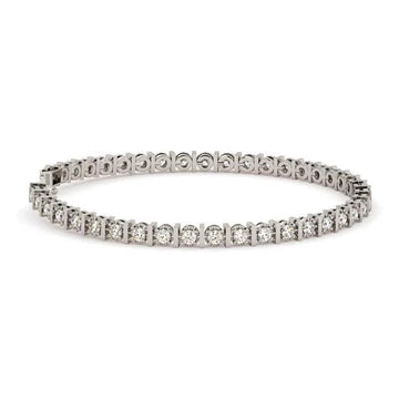 Splendido Taglio Rotondo Bracciale Tennis Gioielli in Oro Bianco 4.20 Ct Vero Diamante
