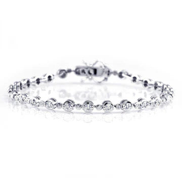 Splendido Taglio Rotondo Bracciale Tennis Oro Bianco 14K 4.20 Ct Vero Diamante
