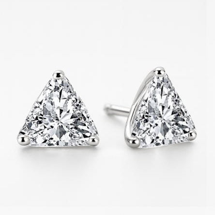 Splendido Orecchino Da Donna In Oro Bianco Con Naturale Diamante Taglio Trilliant 2 Carati