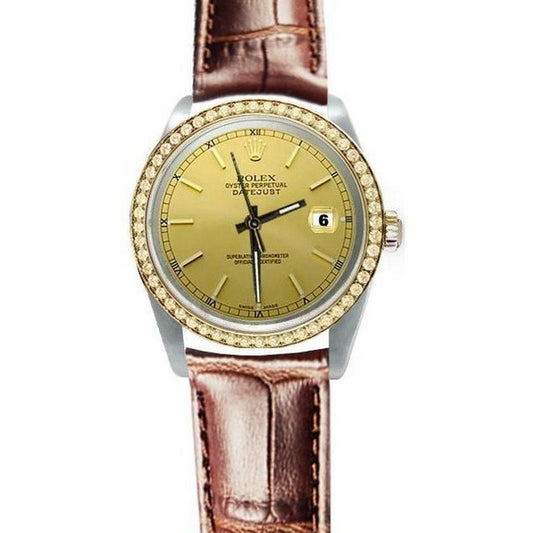 Splendido orologio Rolex con quadrante champagne e data

