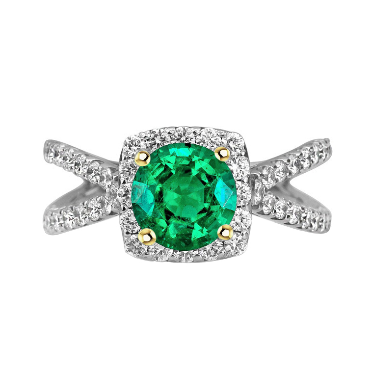 Anello con Pietra Preziosa Oro 14 Carati Bicolore con Smeraldo Colombiano – vista principale