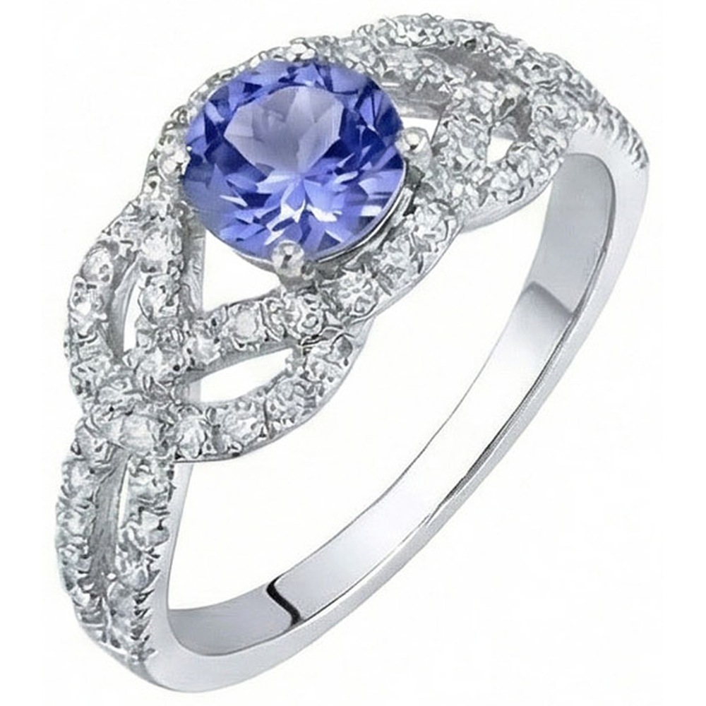 Spumante 6 Ct. Anello con zaffiro rotondo di Ceylon e diamanti in oro bianco 14K