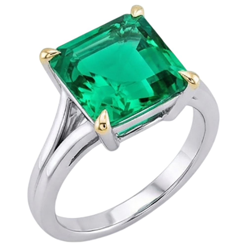 Taglio Smeraldo Smeraldo anello in Oro Bicolore 14K – vista frontale