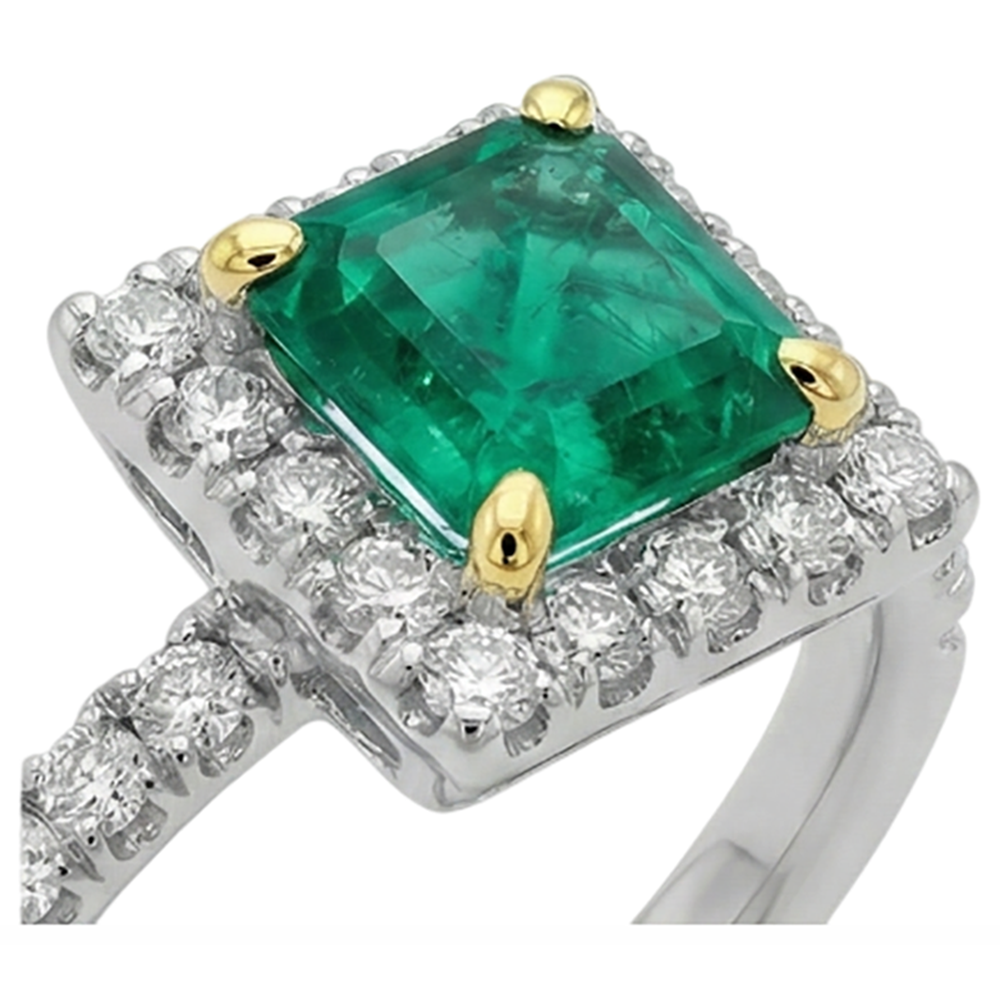 Anello Pietra Colorata Oro 14 Carati Bicolore con Smeraldo Fine – vista dall'alto