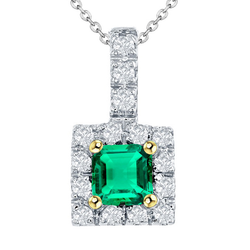 Oro Bicolore 14K GIA-Certificato Smeraldo Pendente con Gemma