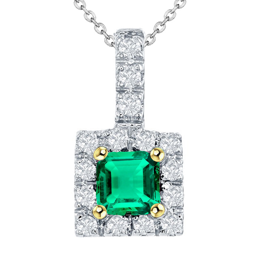 Taglio Cushion Smeraldo anello in Oro Bicolore 14K – vista principale