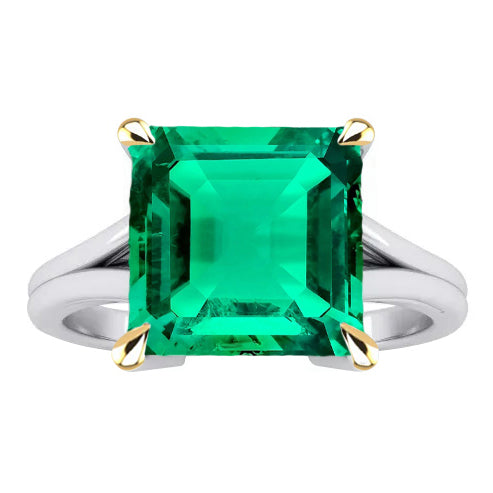 Smeraldo Taglio Smeraldo Anello con Pietra Preziosa in Oro Bicolore 14K – vista principale