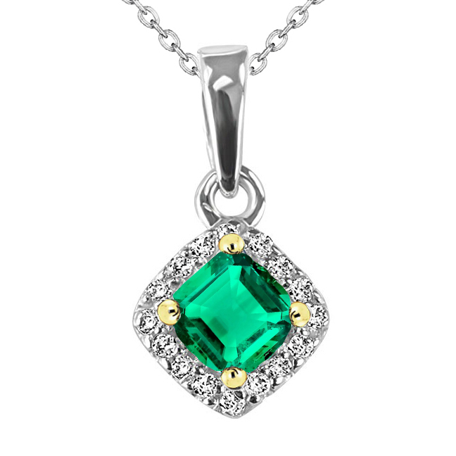 Smeraldo Fine Collana Pendente 2,50-carati Oro Bicolore 14K – vista principale