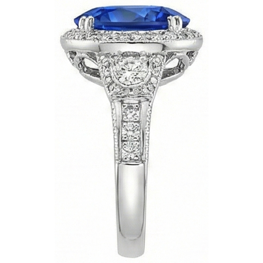 Sri Lanka. zaffiro blu. diamanti. anello. 5.33 carati. oro bianco 14K. nuovo