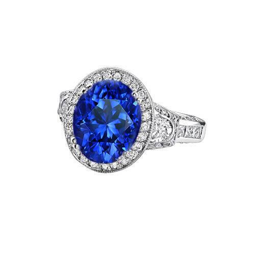Sri Lanka. zaffiro blu. diamanti. anello. 5.33 carati. oro bianco 14 carati. nuovo - harrychadent.it