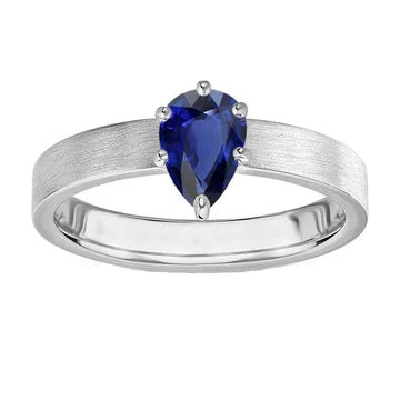 SriLanka con zaffiro pera da 1 carato con anello solitario in oro bianco 14K