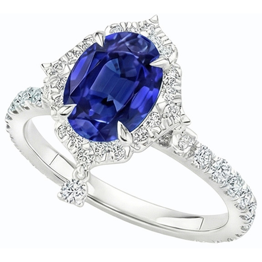 Srilanka Zaffiro Halo Anello Taglio Pera Diamante Naturale Autentico ( non creato in laboratorio ) 6 Carati Stile Piramide