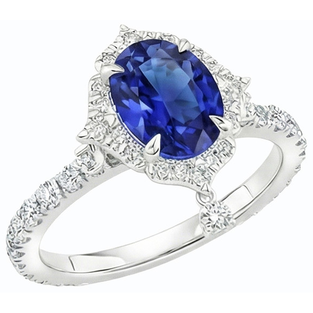 Srilanka Zaffiro Halo Anello Taglio Pera Diamante Naturale Autentico ( non creato in laboratorio ) 6 Carati Stile Piramide