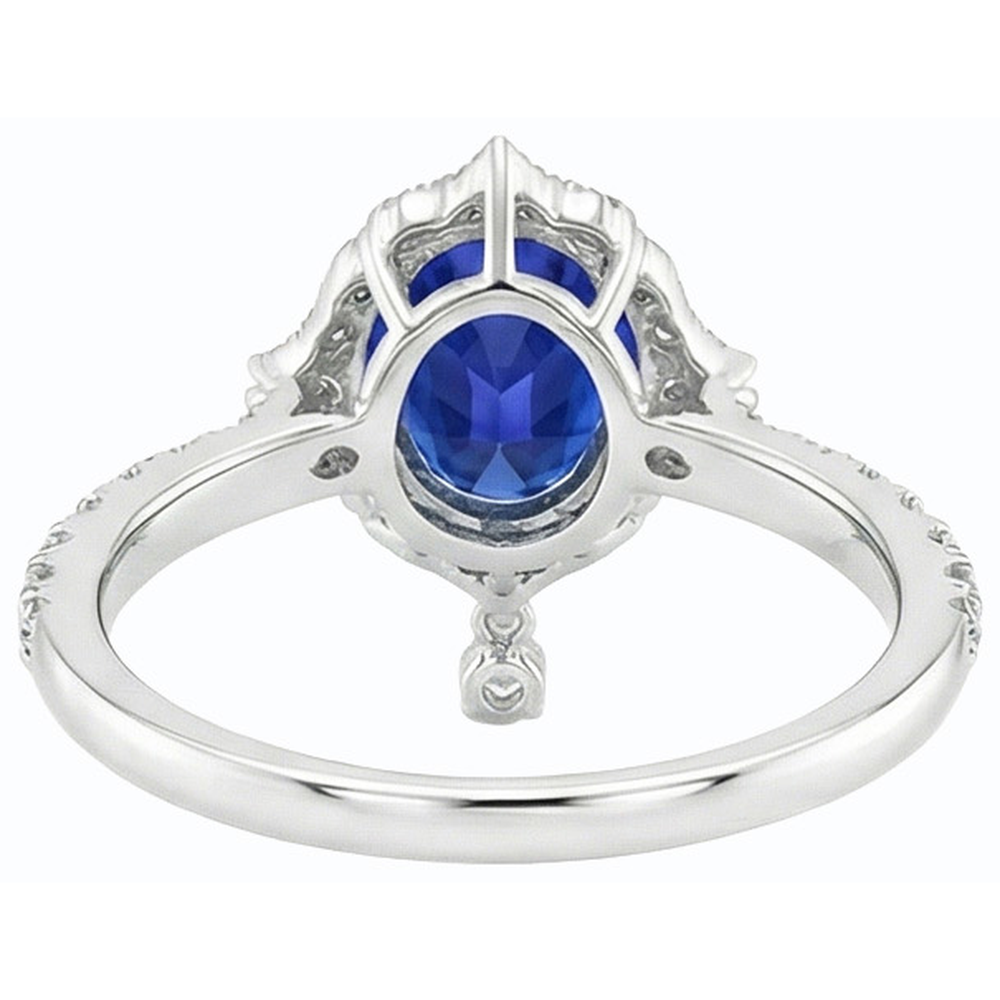 Srilanka Zaffiro Halo Anello Taglio Pera Diamante Naturale Autentico ( non creato in laboratorio ) 6 Carati Stile Piramide