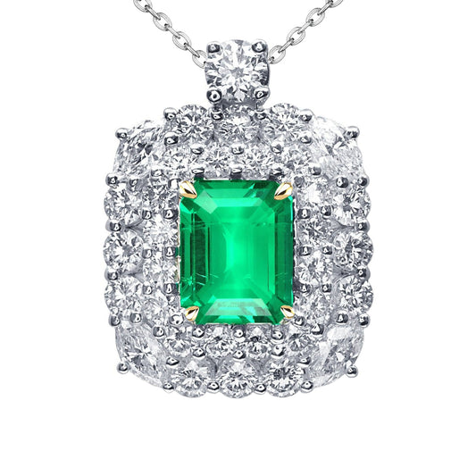 Smeraldo Colombiano Collana Pendente 3,50 carati Oro Bicolore 14K – vista principale