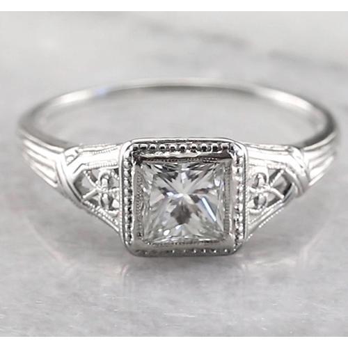 Stile Vintage 1 Carato Solitaire Princess Vero Diamond Ring Oro Bianco