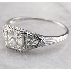 Stile Vintage 1 Carato Solitaire Princess Vero Diamond Ring Oro Bianco