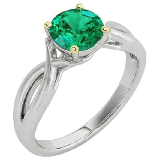 Smeraldo Anello con Pietra Preziosa 2-carati Oro Due Toni 14K – vista frontale