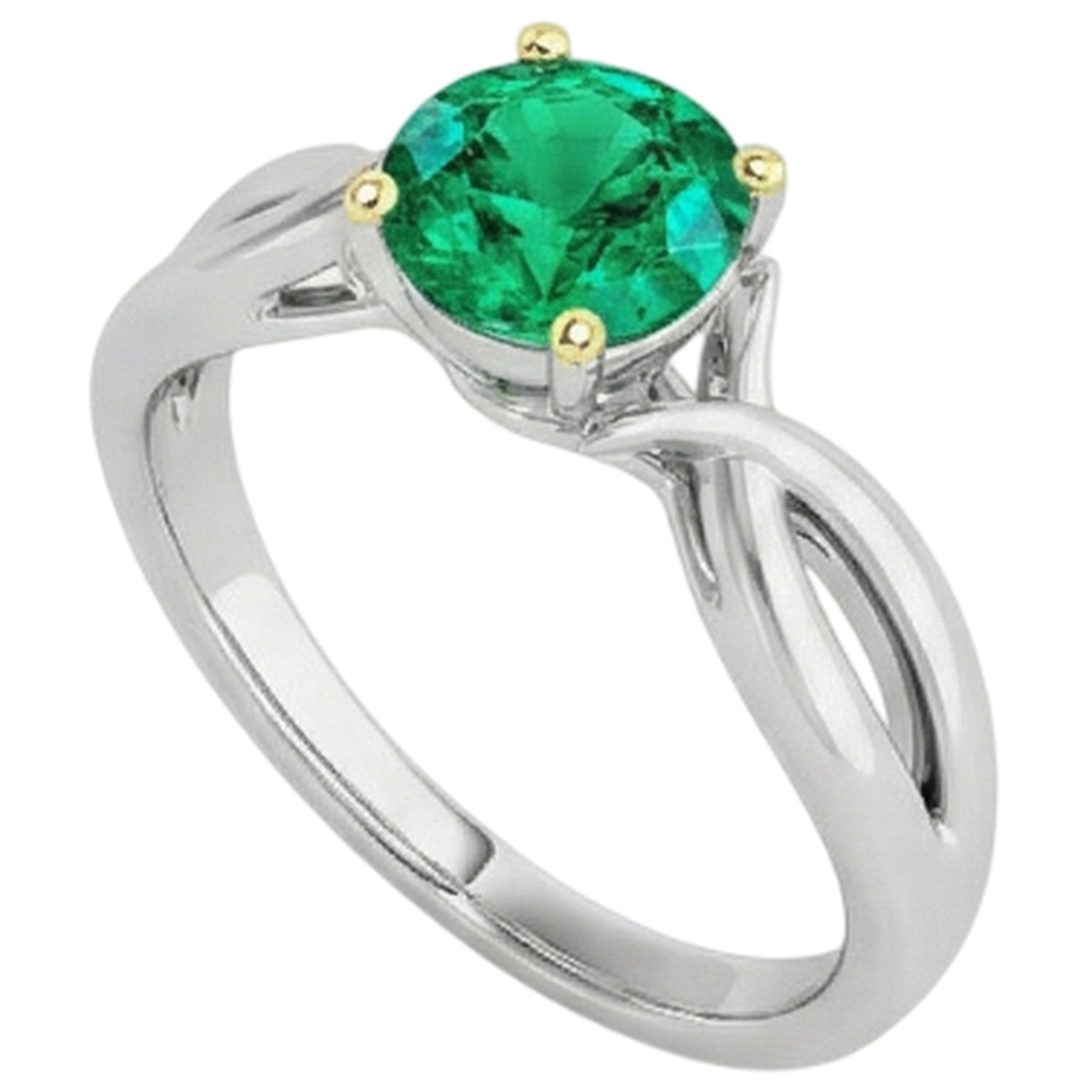 Smeraldo Anello con Pietra Preziosa 2-carati Oro Due Toni 14K – vista profilo