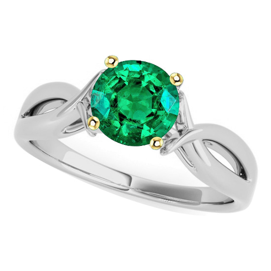 Smeraldo Taglio Rotondo Anello con Pietra Preziosa in Oro Due Toni 14K – vista principale