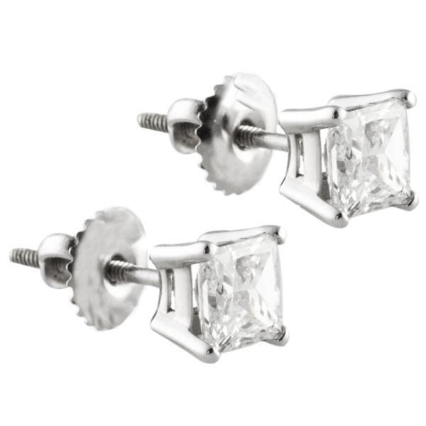 Taglio Principessa 4.00 Ct. Orecchini A Lobo Con Genuino Diamanti In Oro Bianco