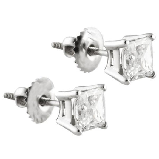 Taglio Principessa 4.00 Ct. Orecchini A Lobo Con Genuino Diamanti In Oro Bianco