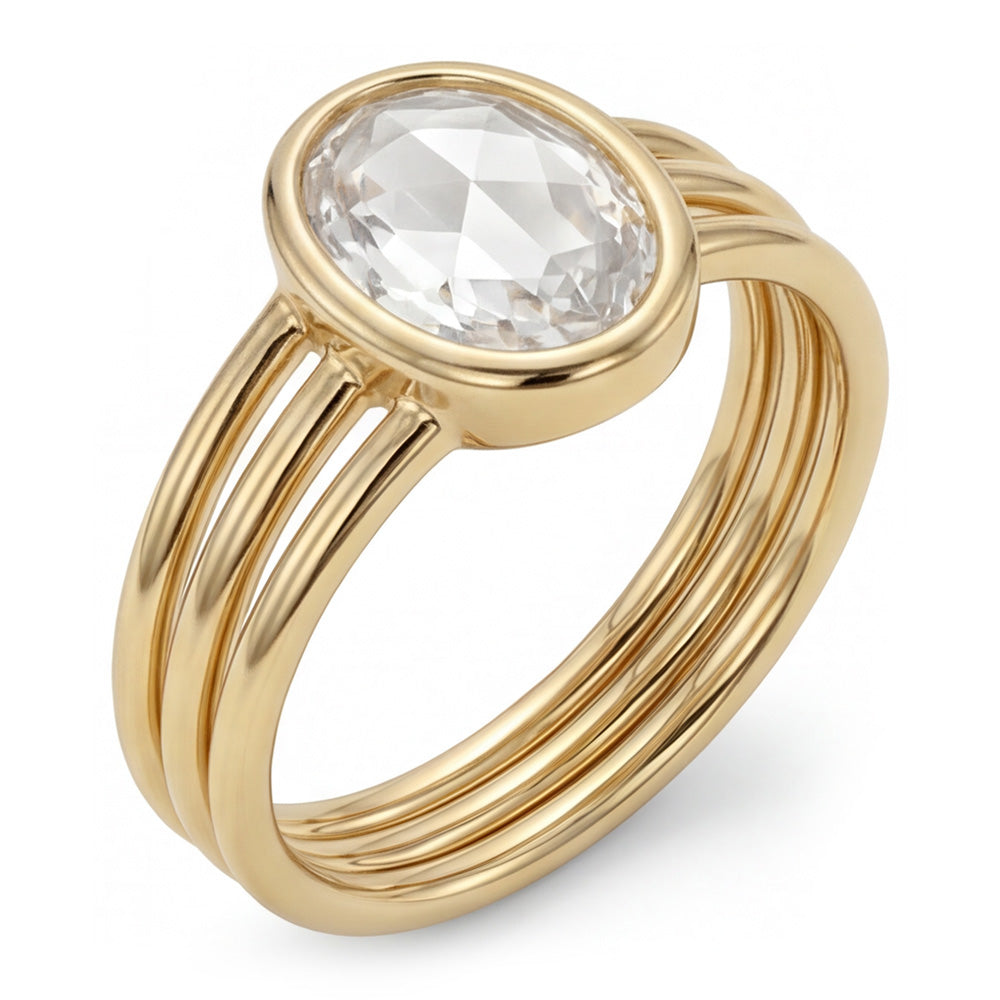 Taglio Rosa Anello Monopietra – Brillante 3 carati Oro Giallo 14K