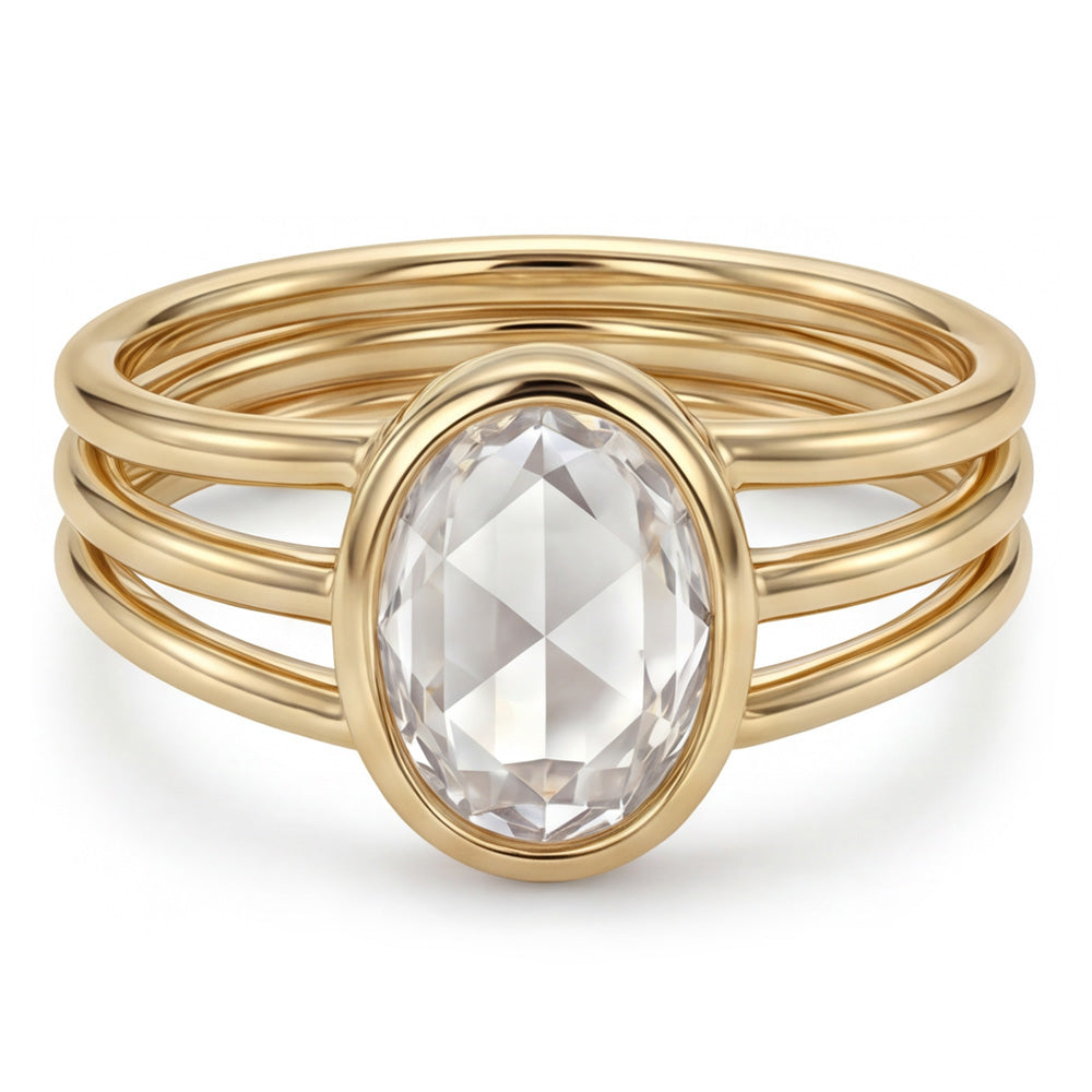 Taglio Rosa Anello Monopietra – Brillante 3 carati Oro Giallo 14K