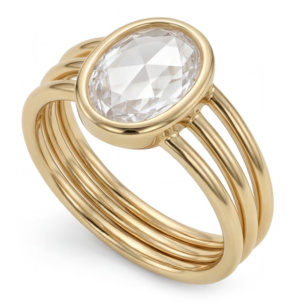 Taglio Rosa Anello Monopietra – Brillante 3 carati Oro Giallo 14K