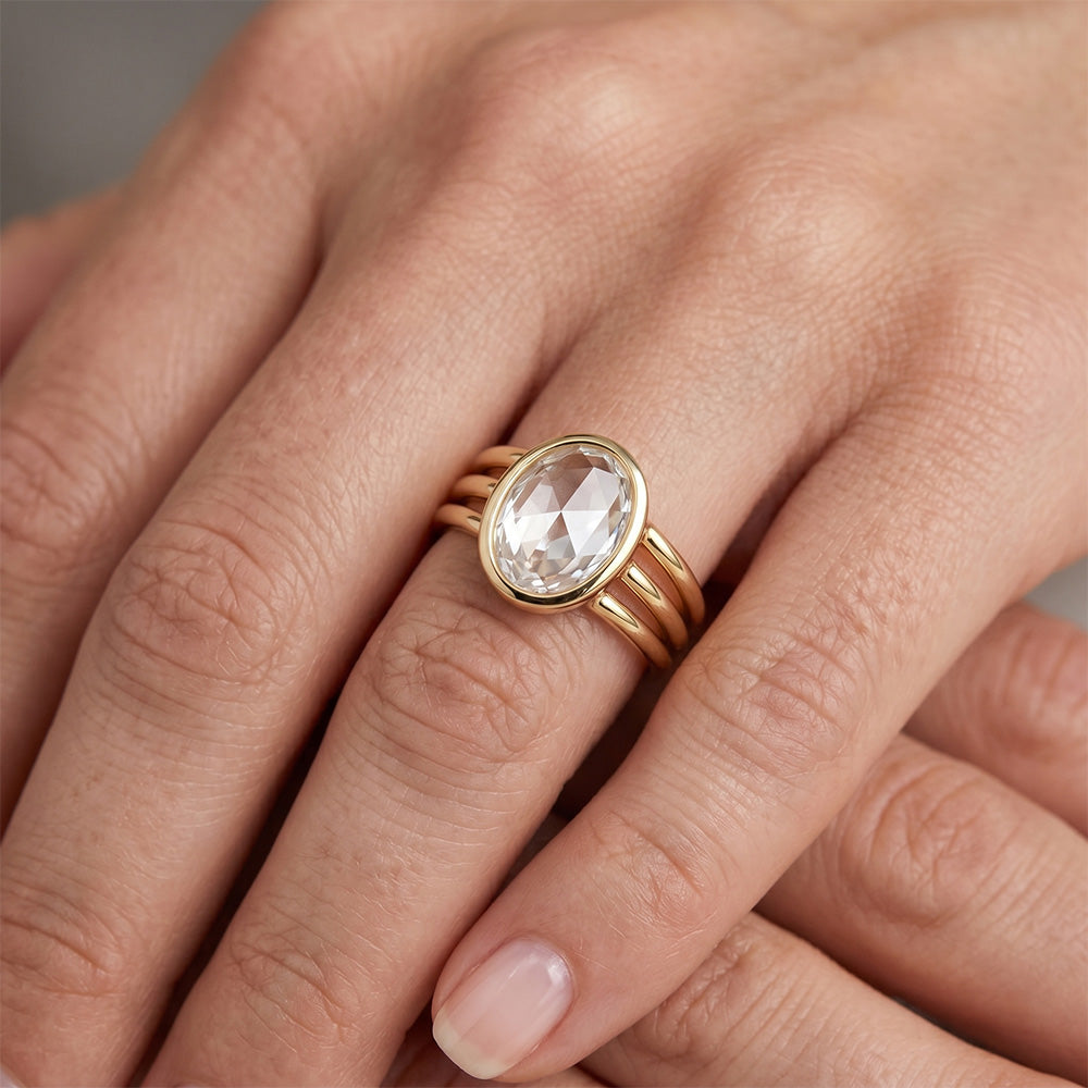 Taglio Rosa Anello Monopietra – Brillante 3 carati Oro Giallo 14K
