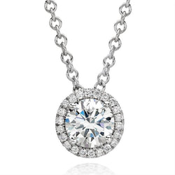 Taglio Rotondo 2.75 Ct. Collana Pendente Genuino Diamanti Con Catena Bianco 14K