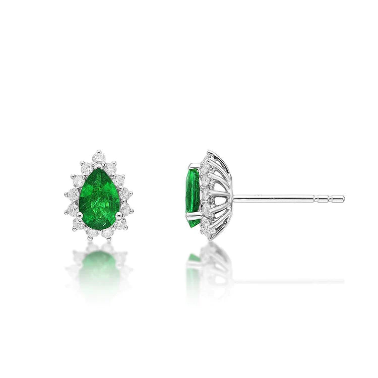 Taglio a pera e rotondo 4 ct. Orecchini Halo Verde Smeraldo Con Diamanti Studs