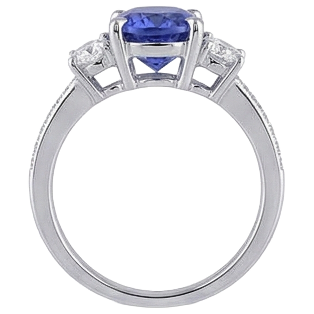 Taglio ovale 4.50 ct. Anello in stile tanzanite con diamanti 3 pietre 14K
