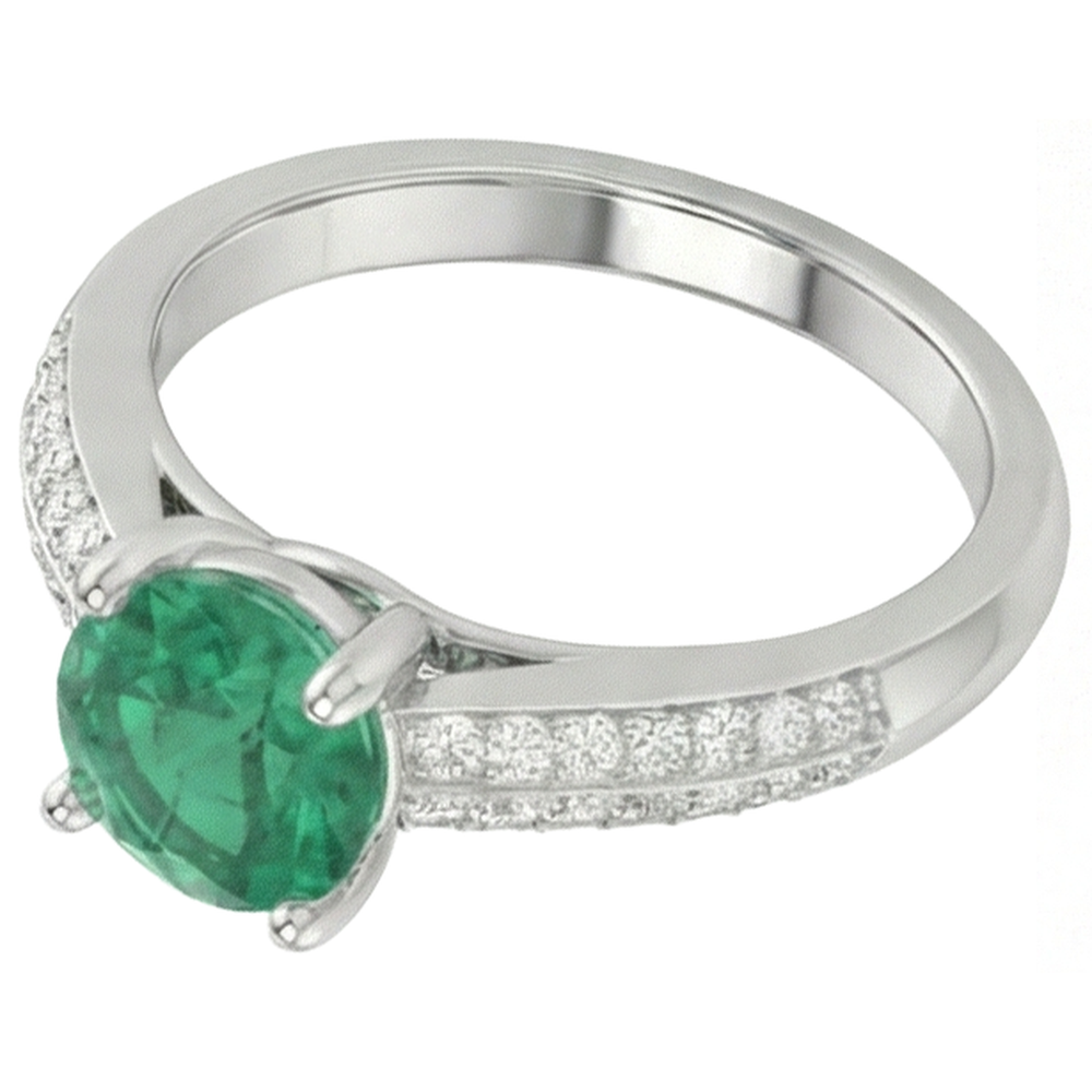 Taglio rotondo 2.60 ct. Anello Anniversario Verde Smeraldo E Diamanti Oro Bianco
