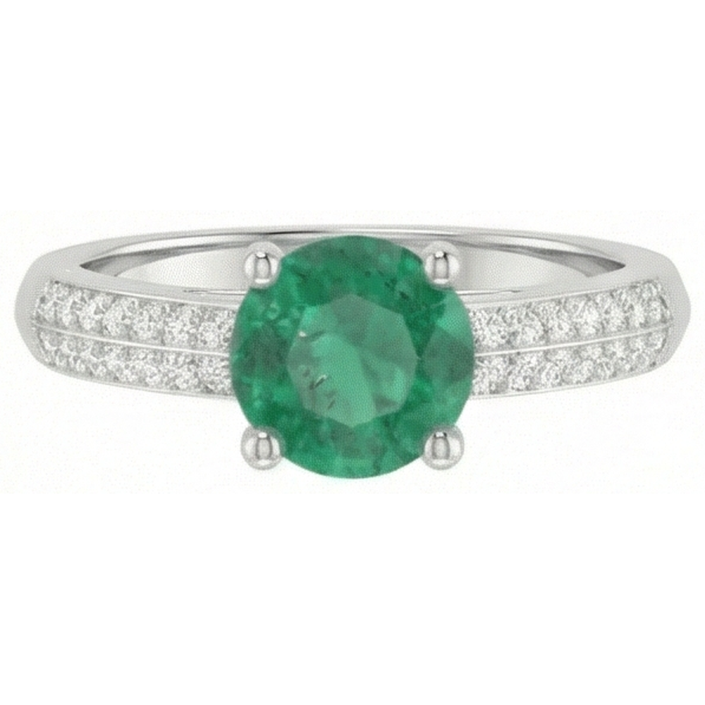 Taglio rotondo 2.60 ct. Anello Anniversario Verde Smeraldo E Diamanti Oro Bianco