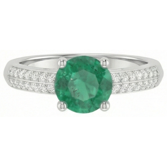 Taglio rotondo 2.60 ct. Anello Anniversario Verde Smeraldo E Diamanti Oro Bianco