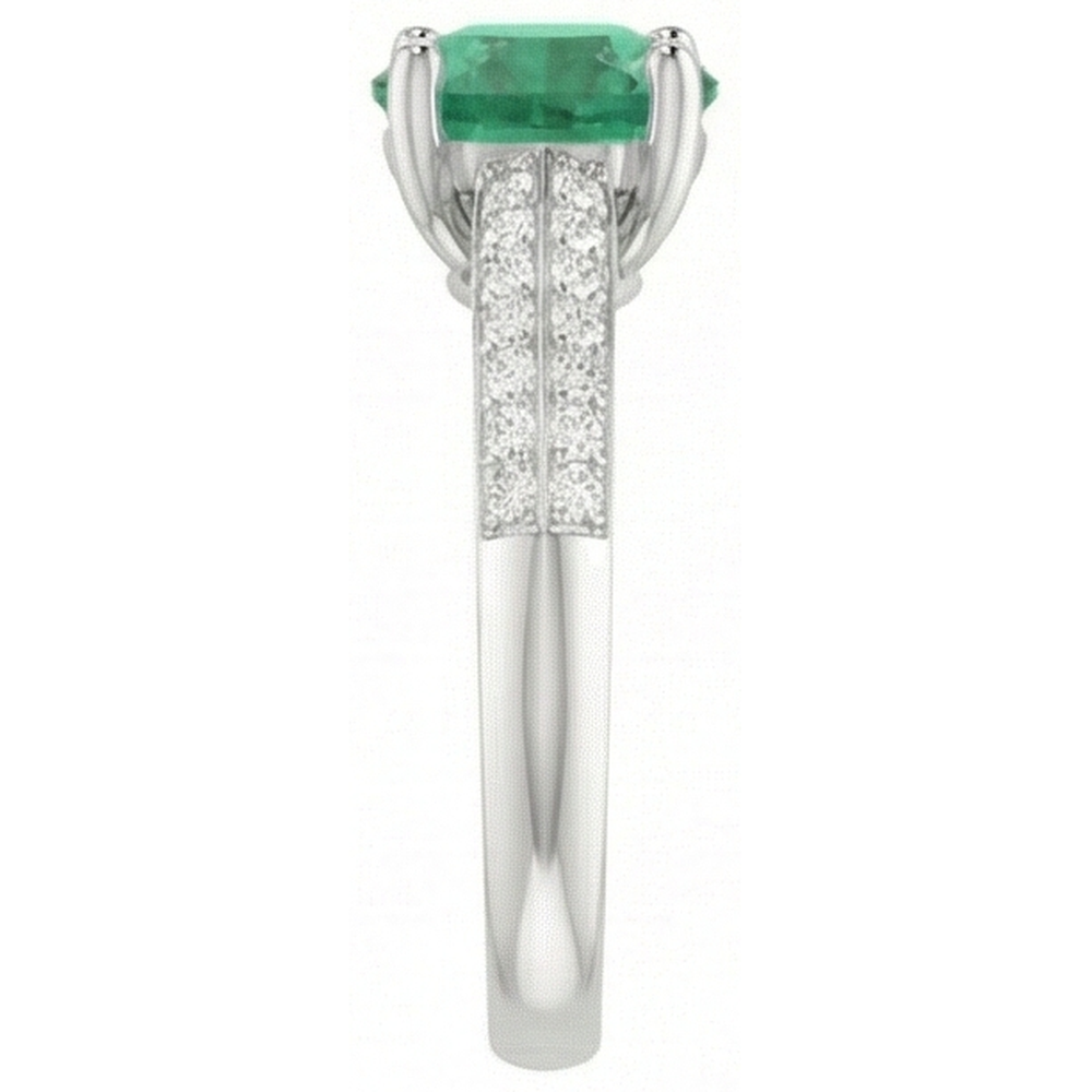 Taglio rotondo 2.60 ct. Anello Anniversario Verde Smeraldo E Diamanti Oro Bianco