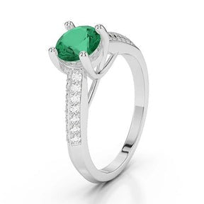 Taglio rotondo 2.60 ct. Anello Anniversario Verde Smeraldo E Diamanti Oro Bianco